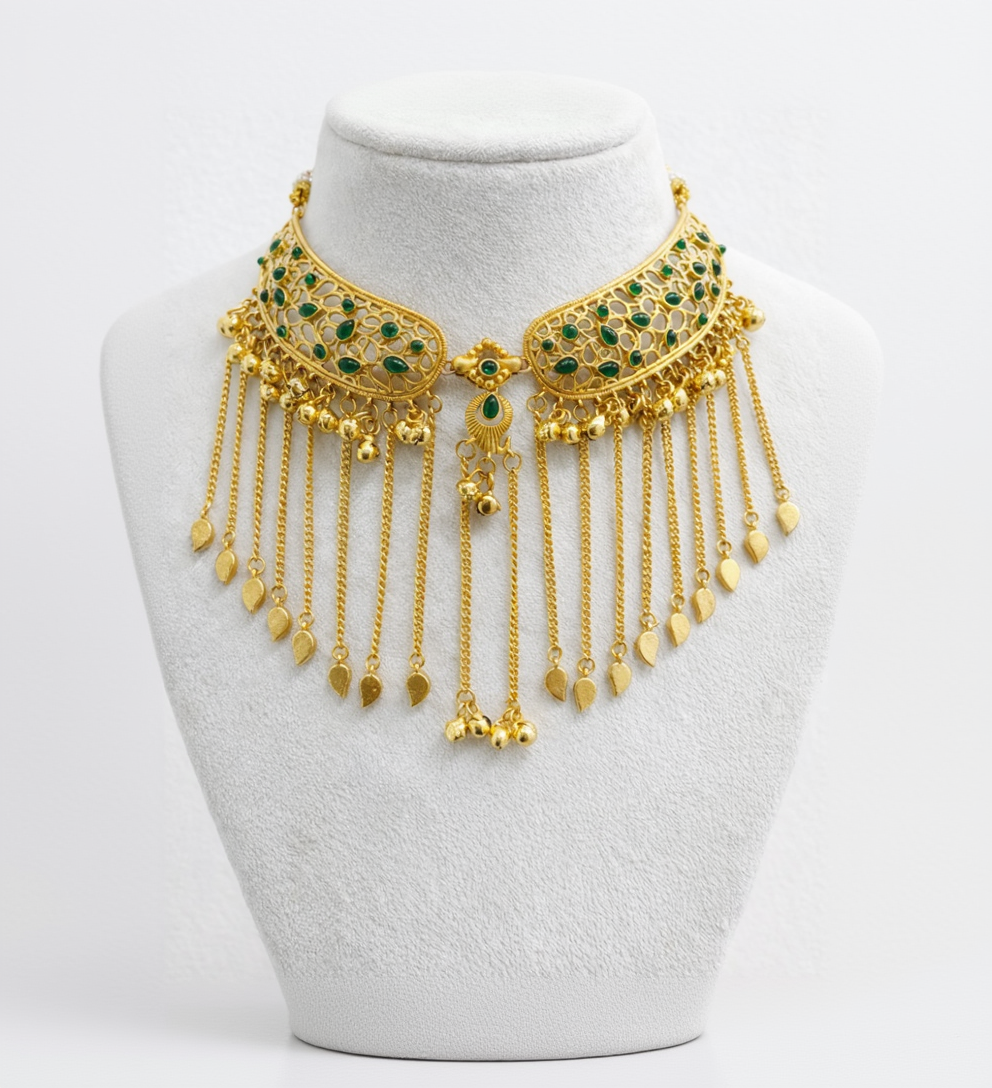 Gold Plated Jhalar Choker Necklace Set.-G352300