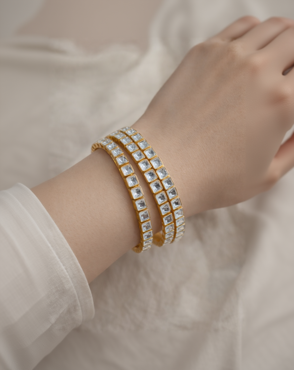 Gold Plated Kundan Bangles (Set of 4)-G352400