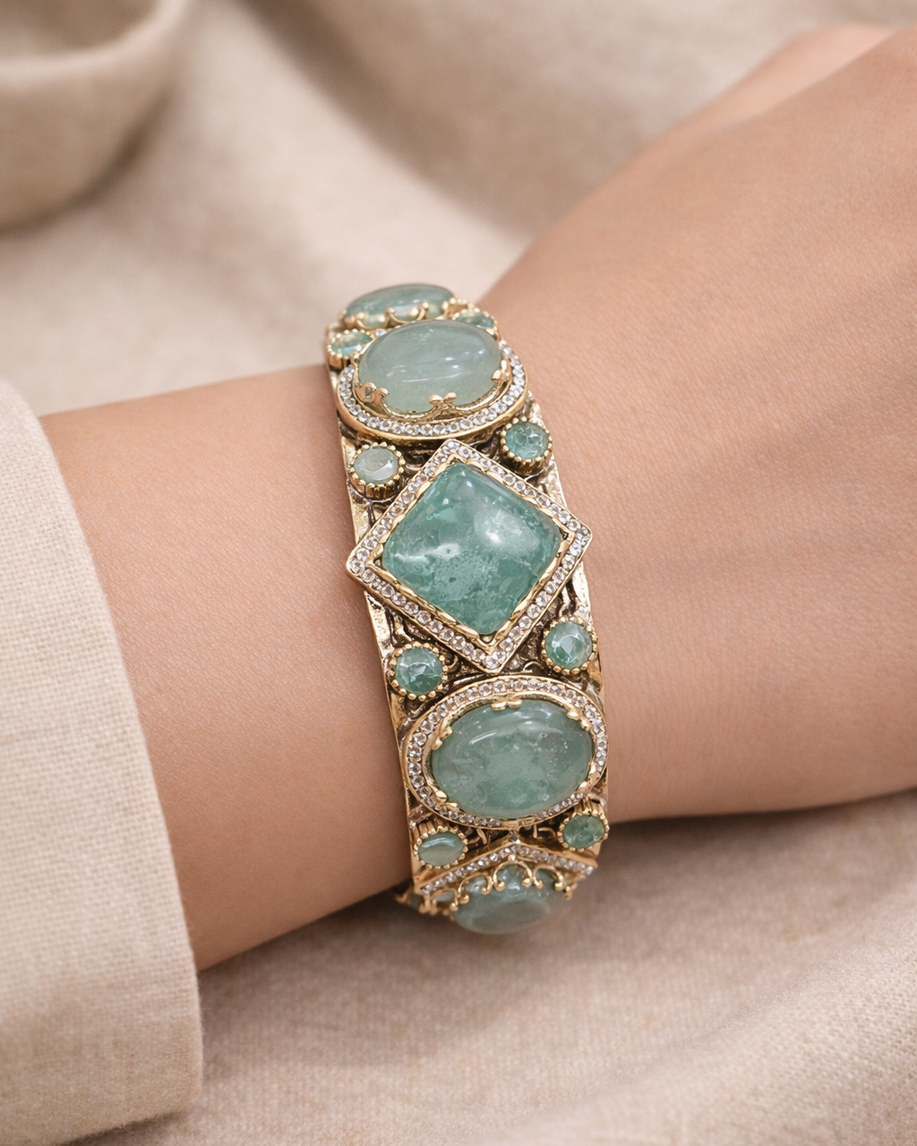 Vintage-Inspired Natural-Gemstone Gold Cuff Bracelet-G352200