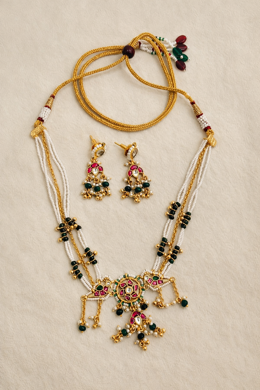 Elegant Pachi Kundan Choker Set with Matching Earrings & Pearl Drops