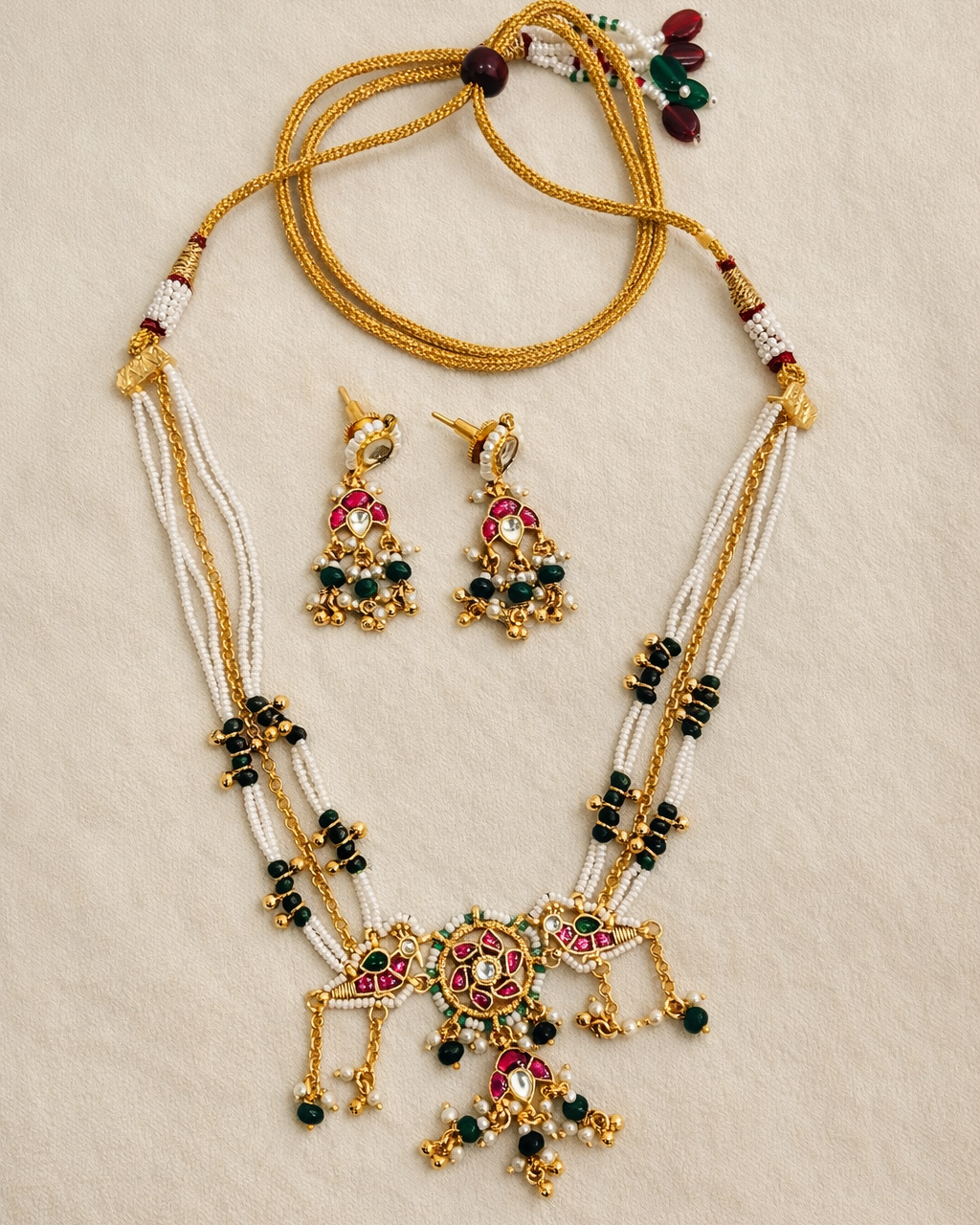 Elegant Pachi Kundan Choker Set with Matching Earrings & Pearl Drops-G352800