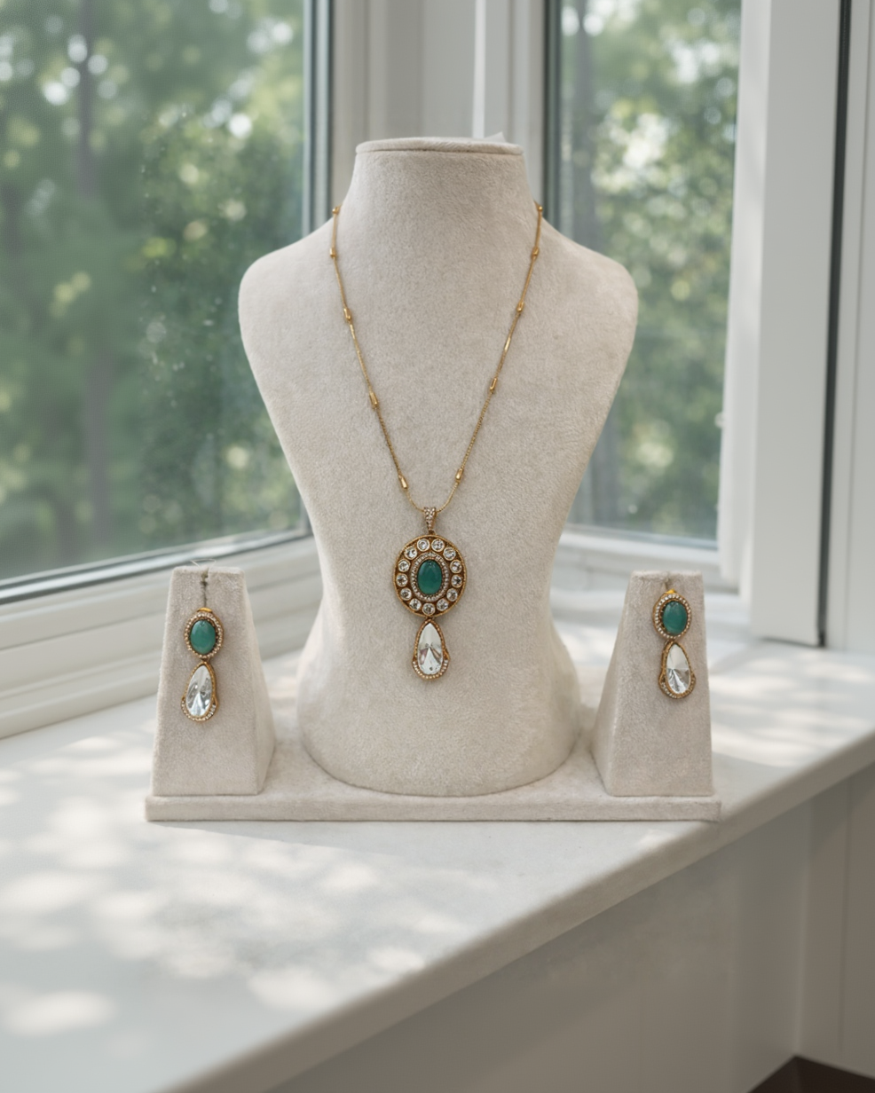 Jyothika Emerald & Crystal Pendant Set-G751800