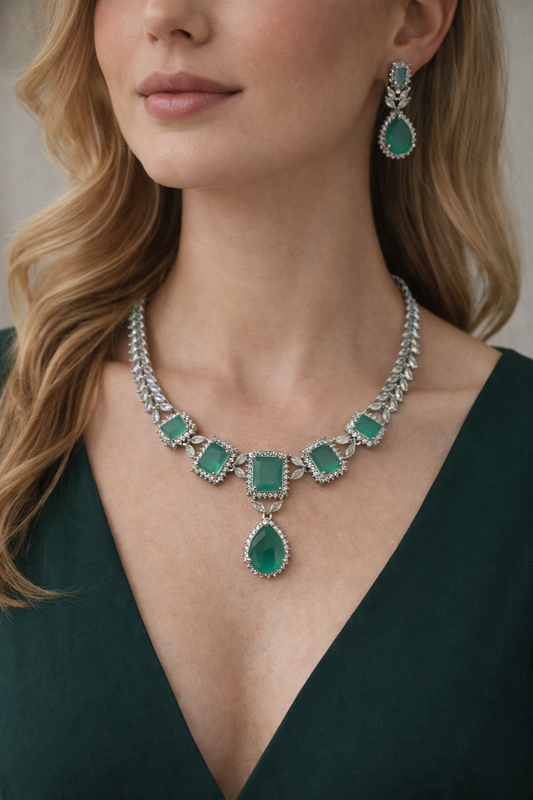 American Diamond Meant Stone Necklace Set