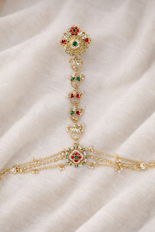 Gold Plated Heritage Hath Pocha with Pearl & Stone
