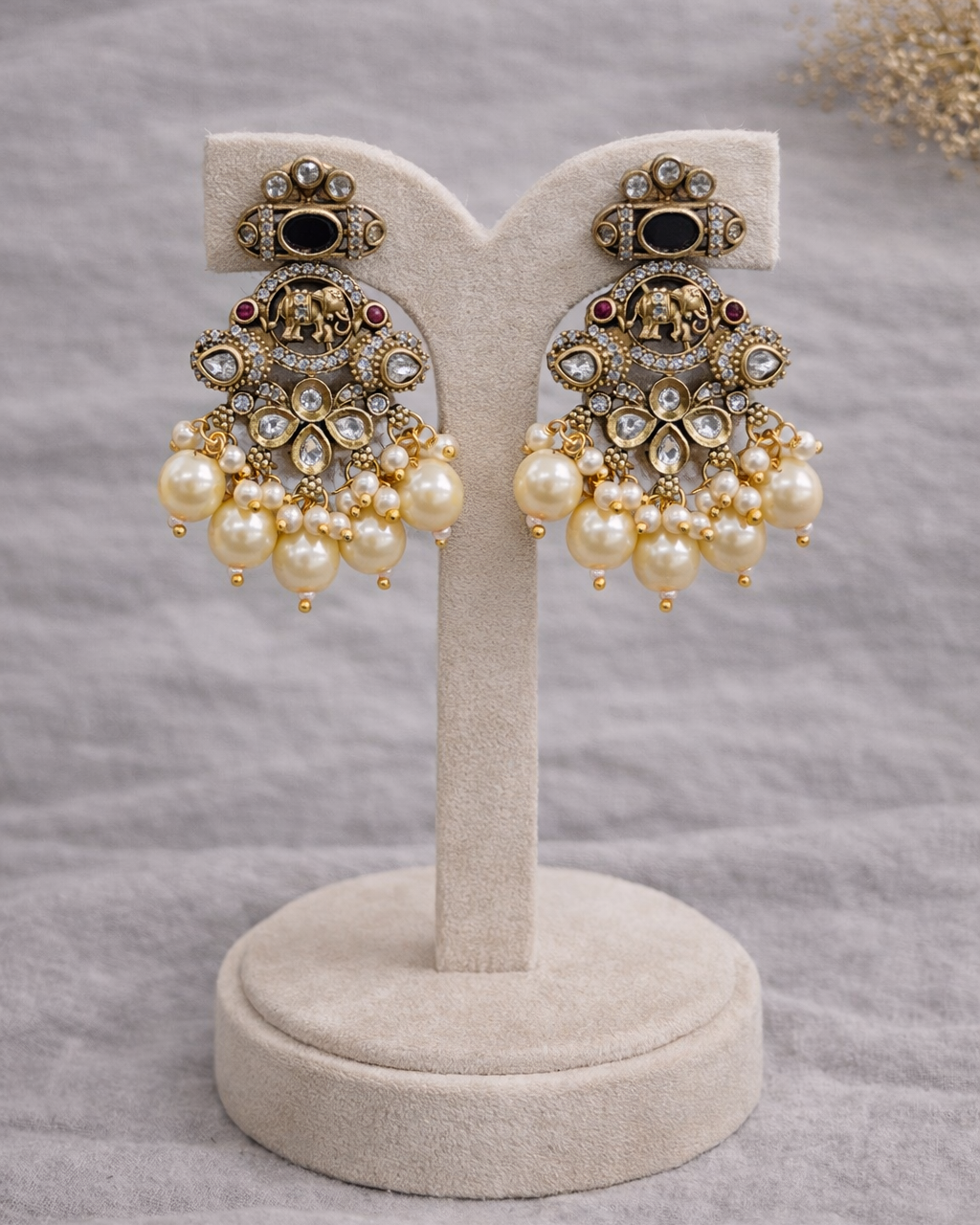 Elephant" Kundan Pearl Pendant Necklace Set-G751700