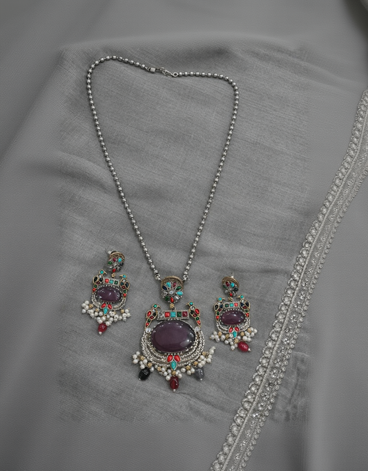 Fusion Dual-Tone Kundan & Pearl Jewellery Set-G351900