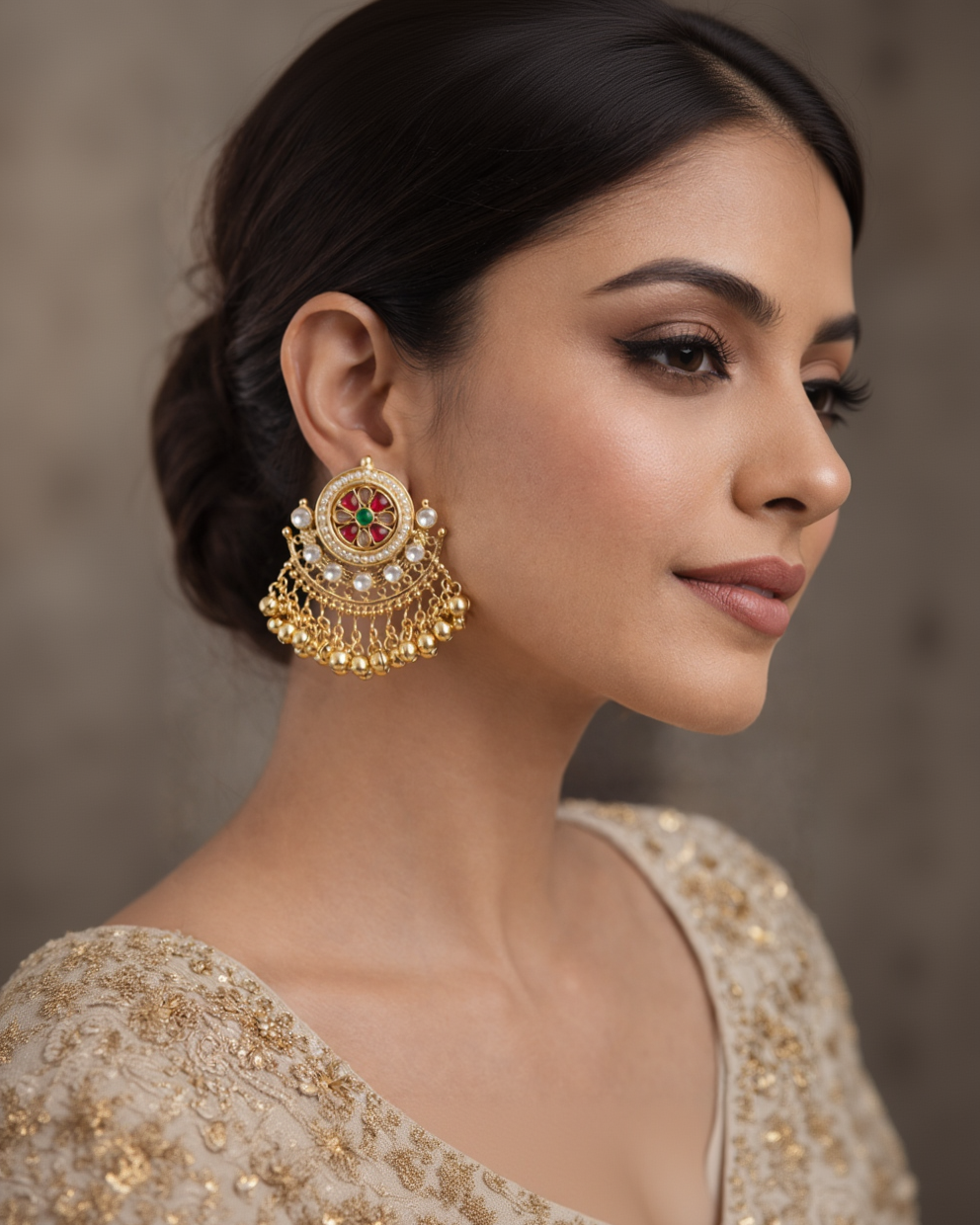 Gold-Toned Pearl & Enamel Jhumka Earrings-G351300