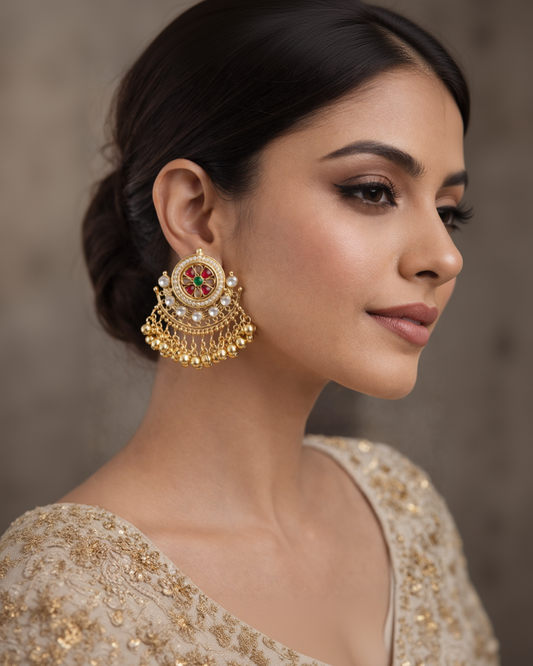 Gold-Toned Pearl & Enamel Jhumka Earrings-G351300