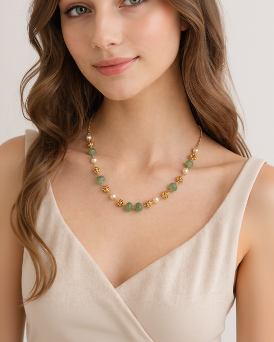 Mint Green Pumpkin Bead & Pearl Traditional Mala-G351500