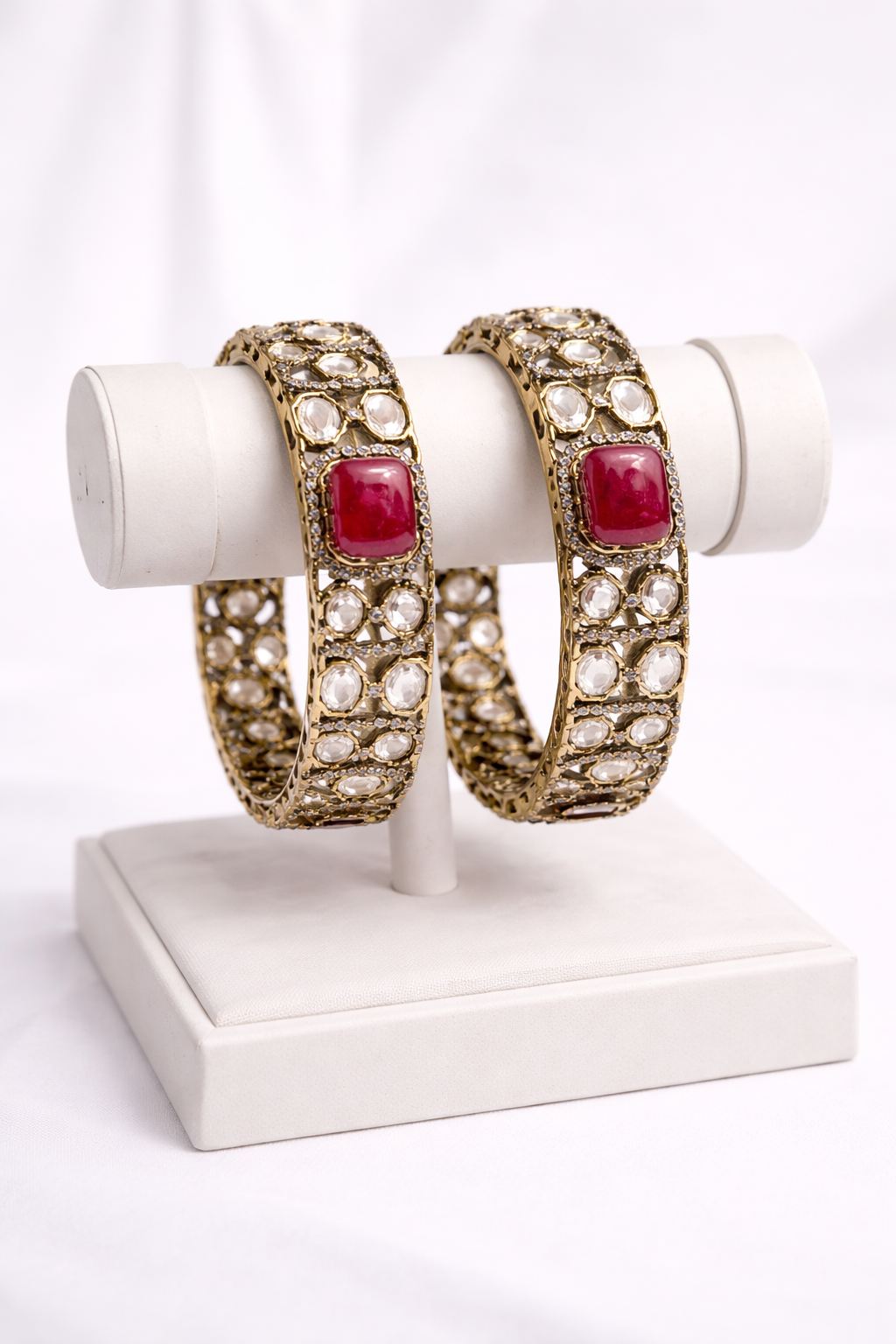 Ruby Moissanite Polki Bangles(Set of 2)