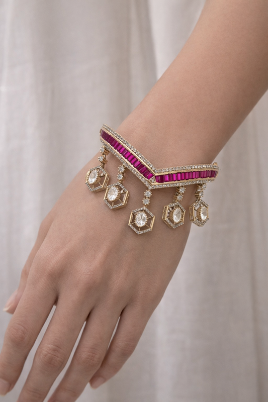 Opulent Ruby & Diamond Octagon Dangle Bracelet-G352100