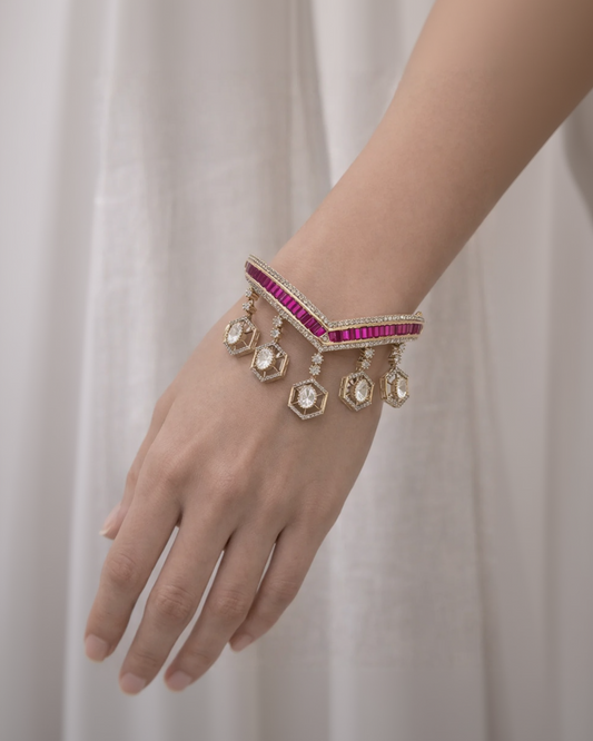 Opulent Ruby & Diamond Octagon Dangle Bracelet-G352100