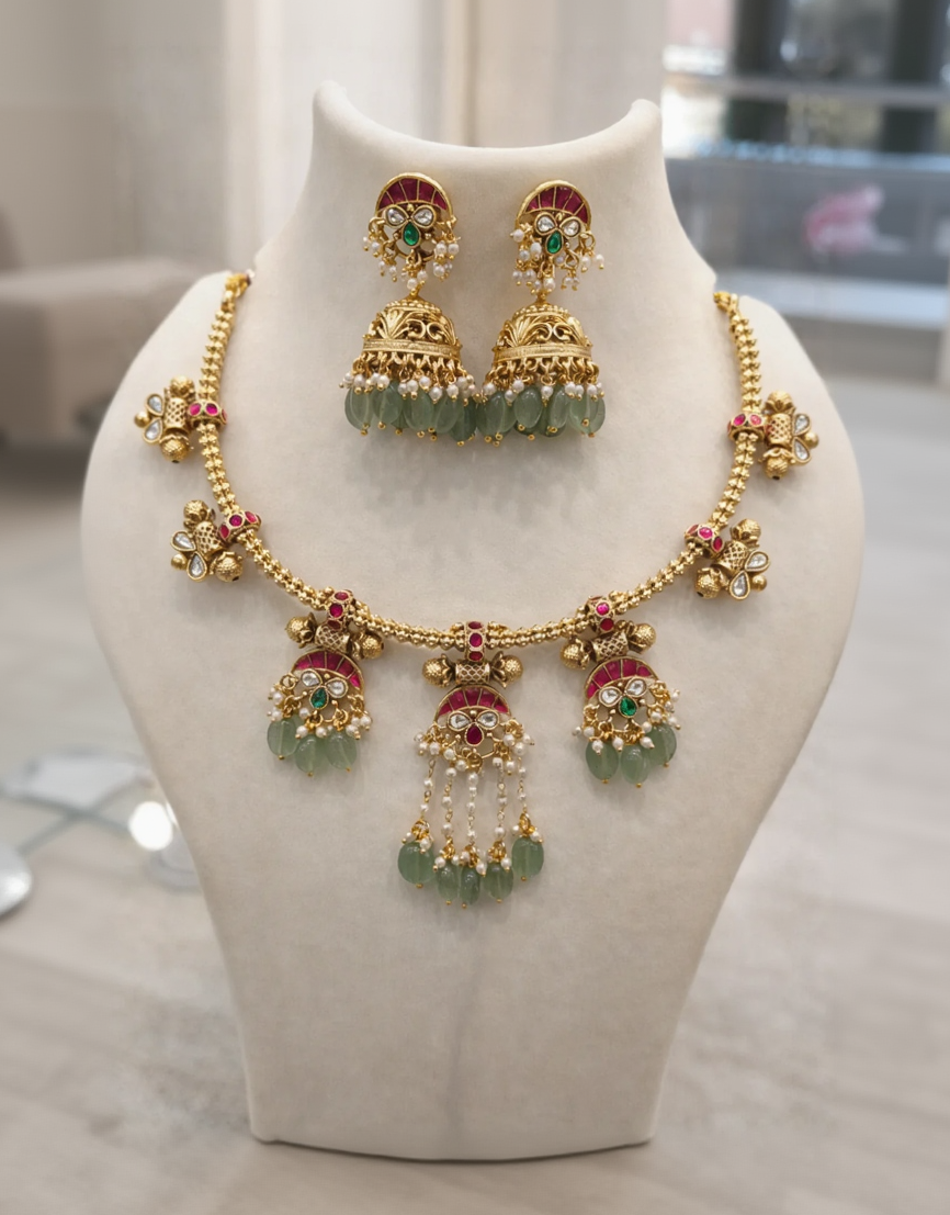Jilebi Design Jadau Kundan Necklace Set-G353400