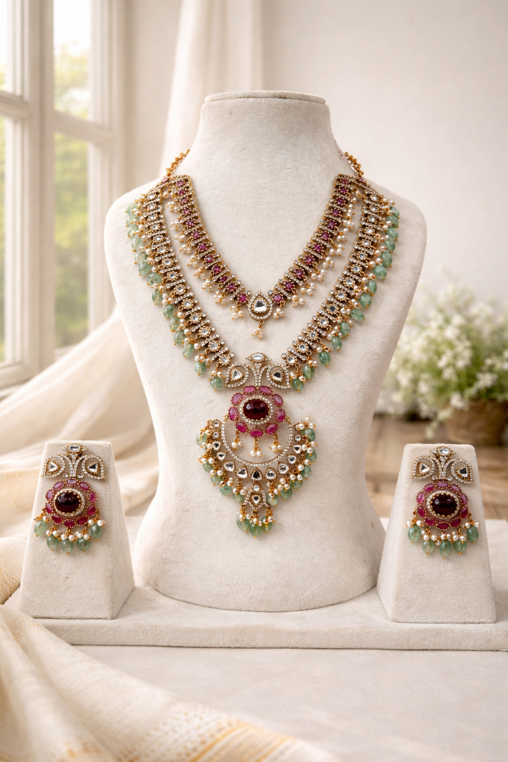 Ruby Kundan Polki Bridal Necklace Set