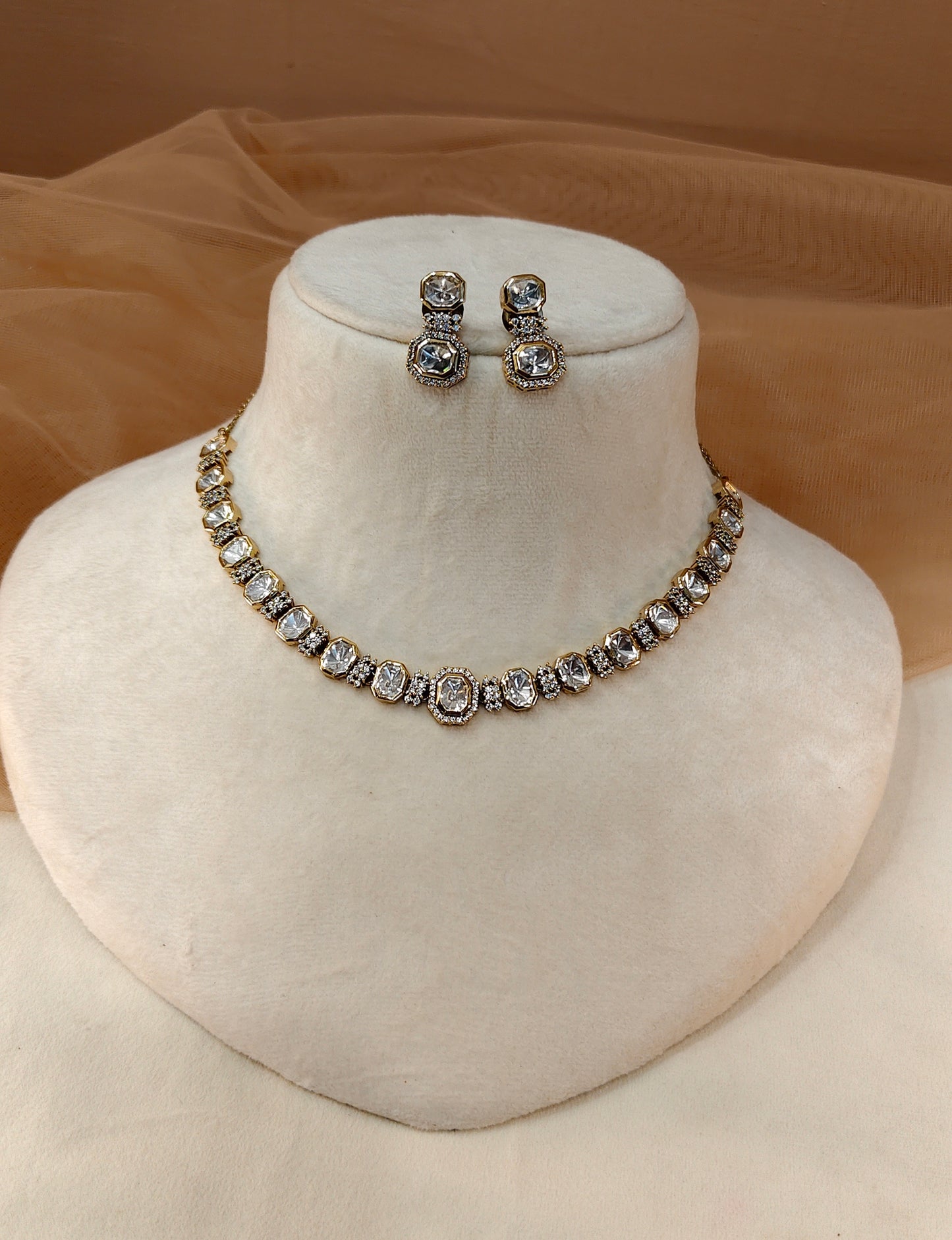 Moissanite Gold-Tone Necklace Set-G423000