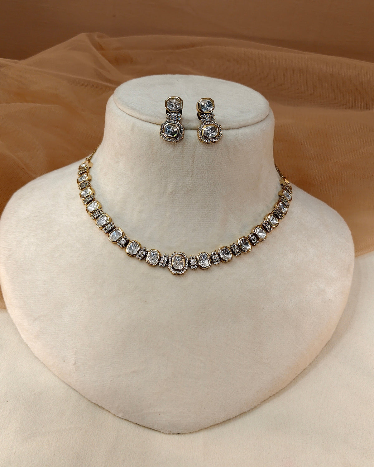 Moissanite Gold-Tone Necklace Set-G423000
