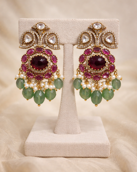 Ruby Kundan Polki Bridal Necklace Set-G357200