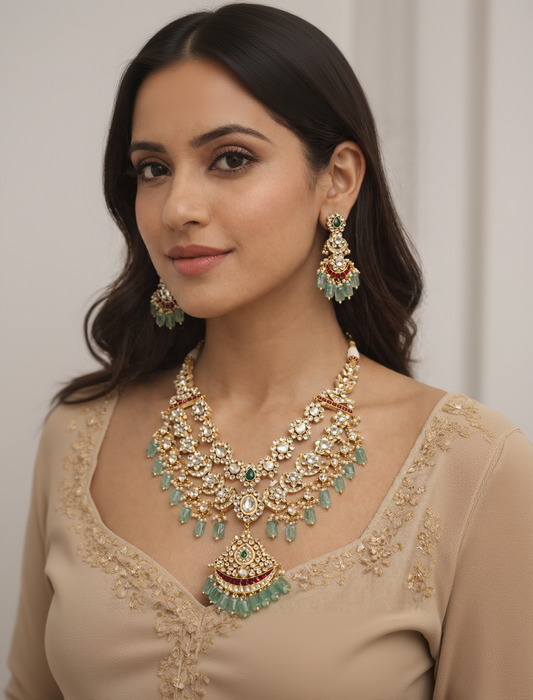 Viraasat Polki & Jade Drop Necklace Set-G3525400
