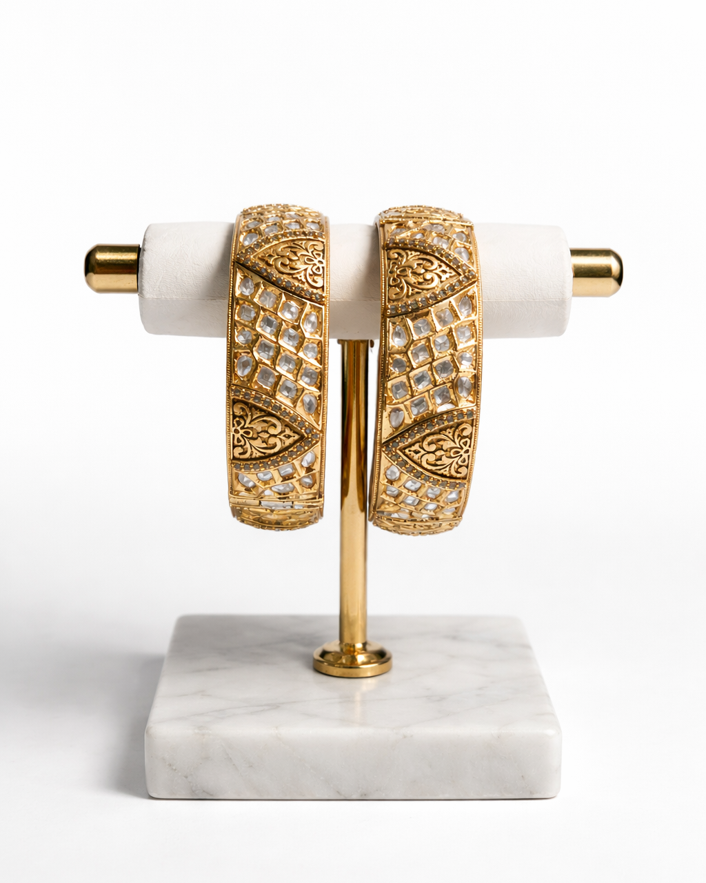 Gold-Plated Kundan Polki Kada Bangles (Set of 2)-G355500