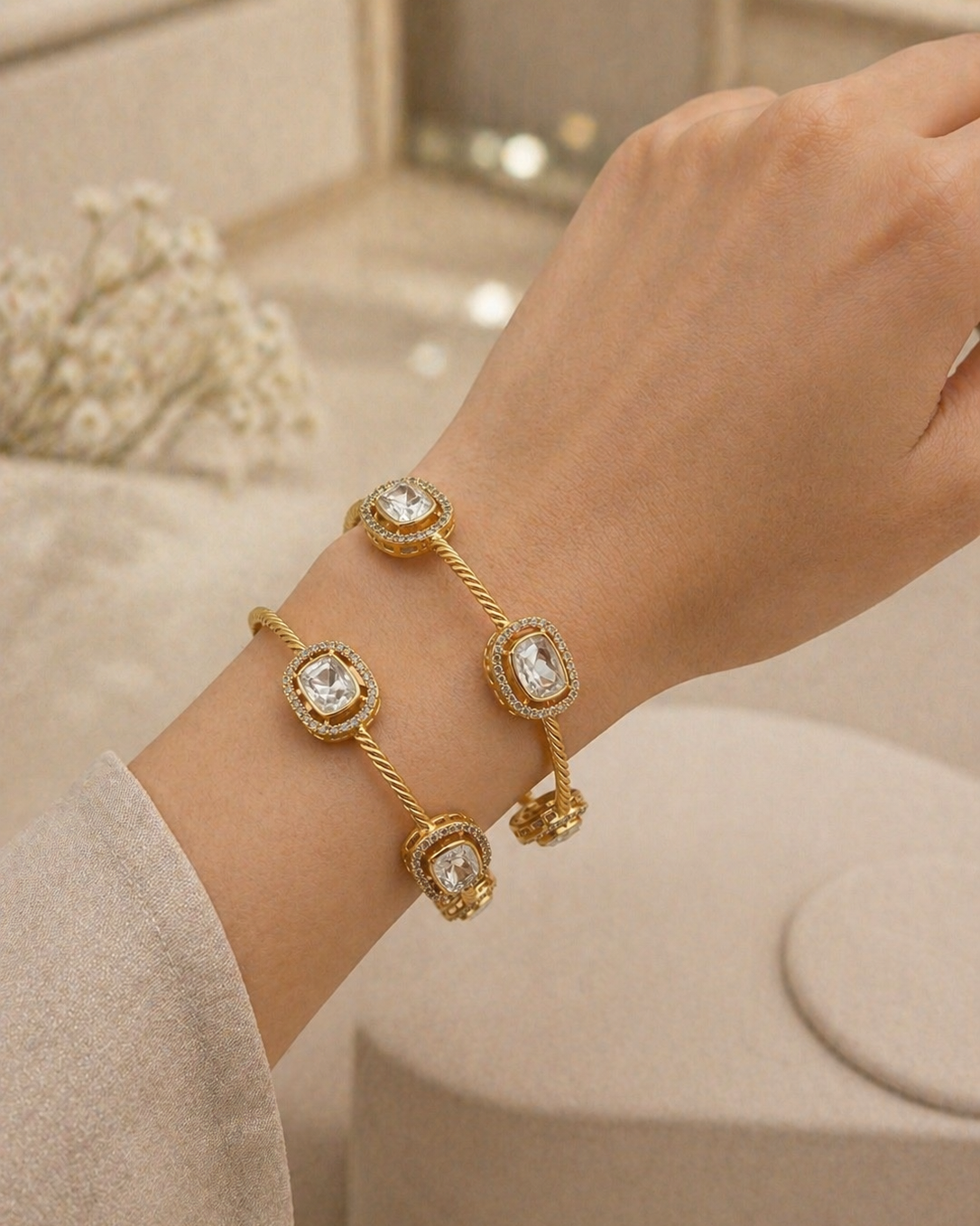 Gold-Plated Mossonite Bangles(Set of 2)-G351500