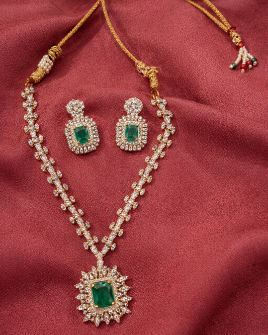 American Diamond Necklace Set with Statement Pendant-G351600