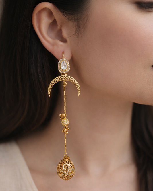 Gold-Plated Mossainte Long Kashmiri Earrings-G351800
