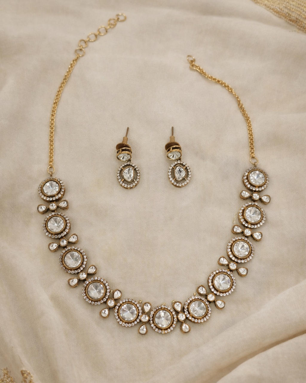 Antique Gold Plated Mossonite Necklace Set-G353200