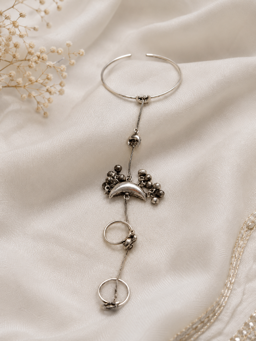 Oxidised Silver Moon Haathpool(Pair)-G111300