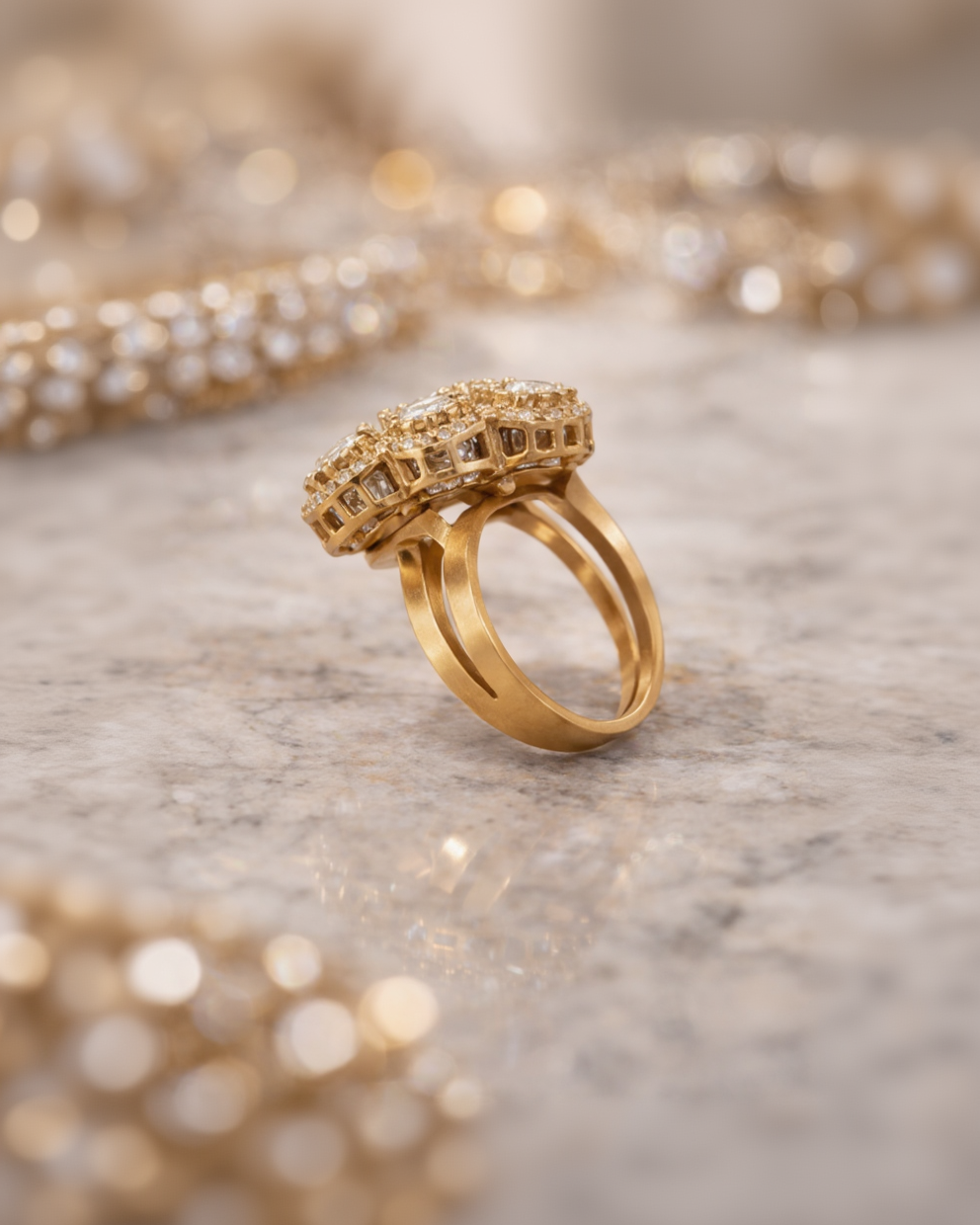 Gold Plated Faux Polki Ring-G351300