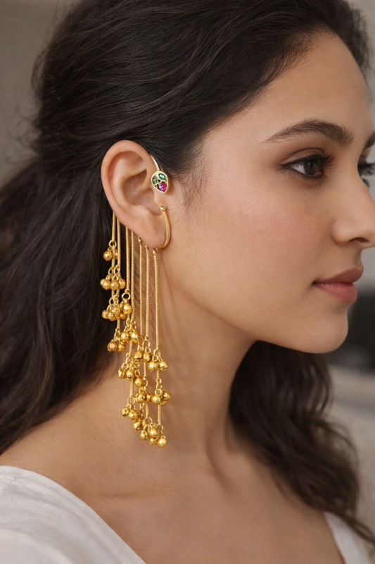 Gold Plated Ghungroo Style Ear Cuffs"-G351000