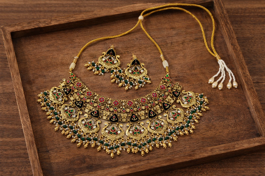 Gold-Plated Heritage Green Onyx Necklace Set-G3512100