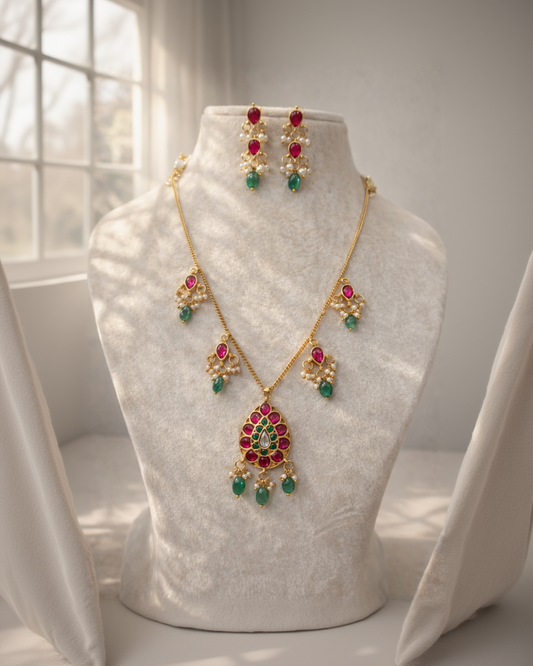 Antique Gold-Plated Jadau Kundan Festive Necklace Set-G351300