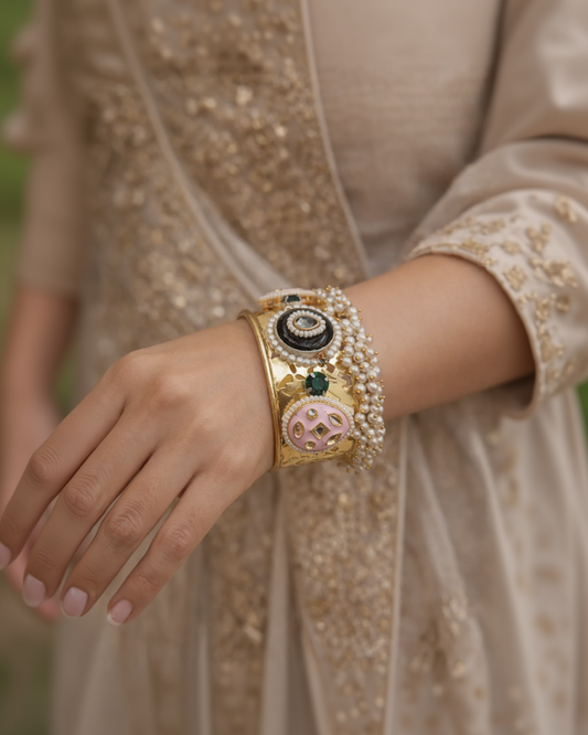 Pearl Kundan Fusion Kada Bracelet-G351200