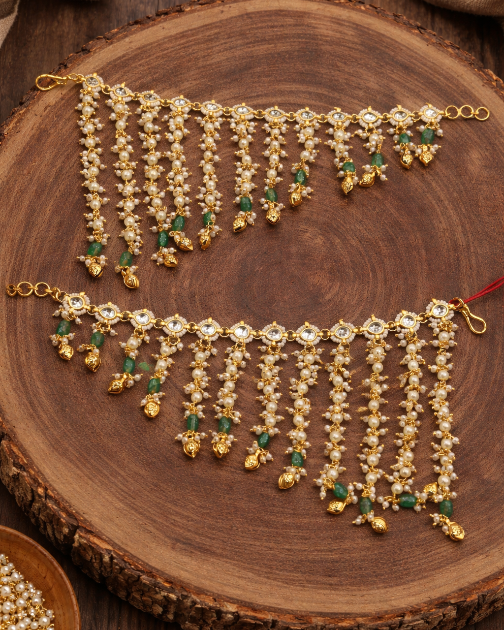 Handcrafted Pearl & Emerald Ear Chains (Sahara/Maatil)-G353600
