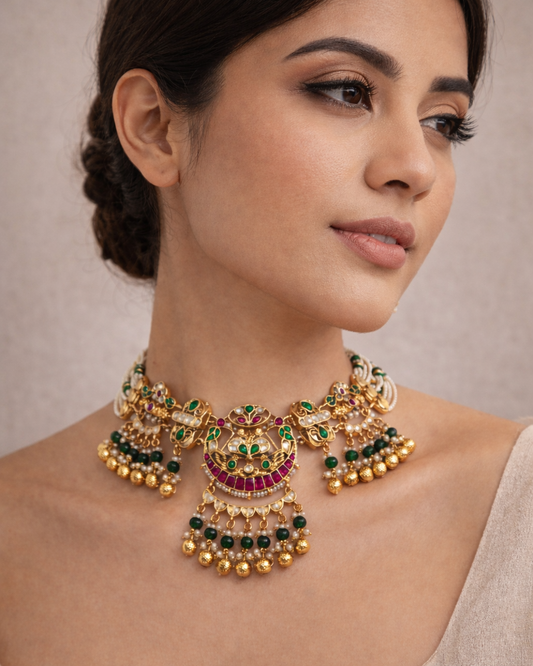 Gold Plated Jadau Kundan Necklace Set-G356700