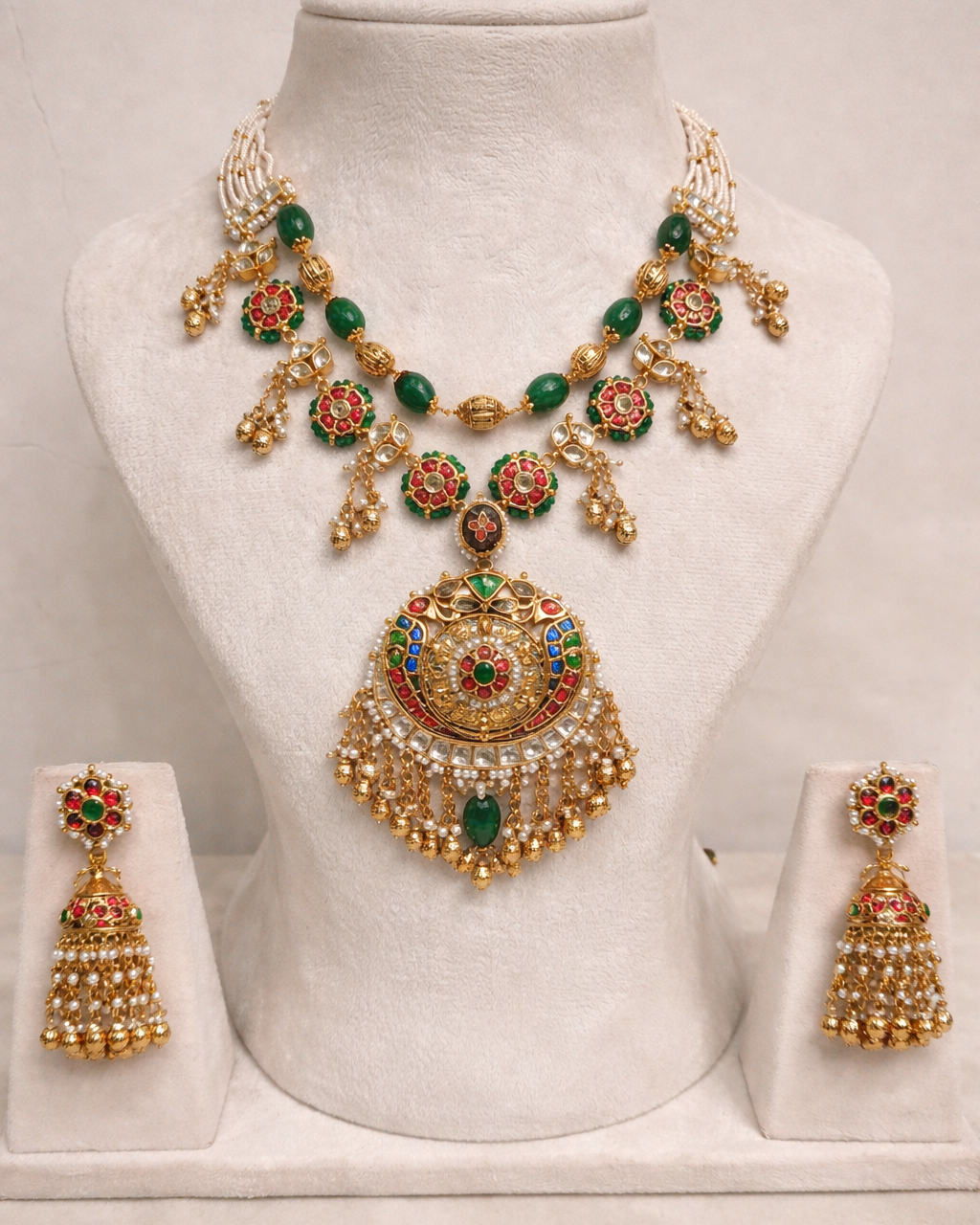 Two Line Pachhi Kundan Statement Necklace-G3510700