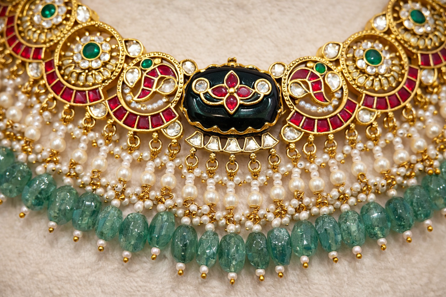 Heritage Pachi Kundan Green Onyx Choker Necklace Set-G359200