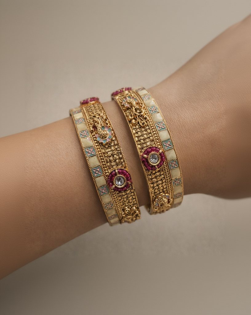 Heritage Meenakari Gold Plated Bangles(Set of 2)-G352300