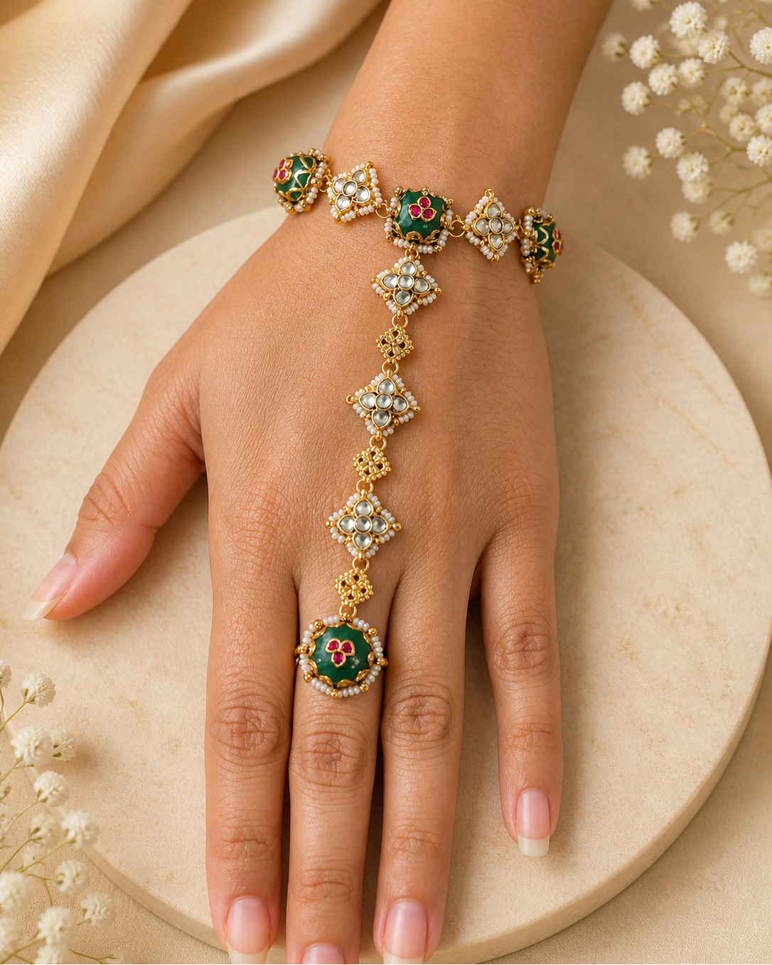 Jadav Kundan Hathphool Hand Harness Poncha