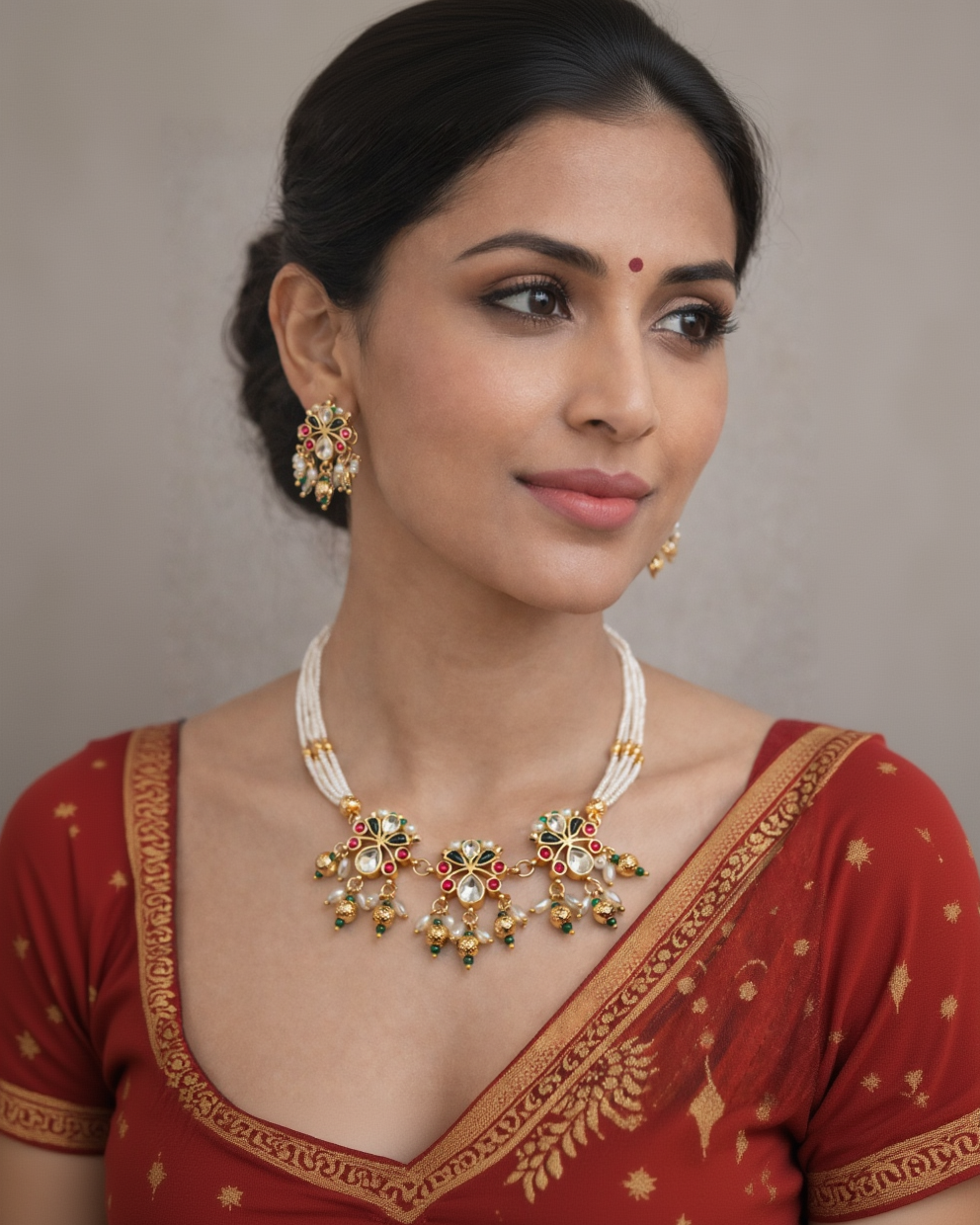 Pachi Kundan Pearl Necklace & Earring Se-G352100