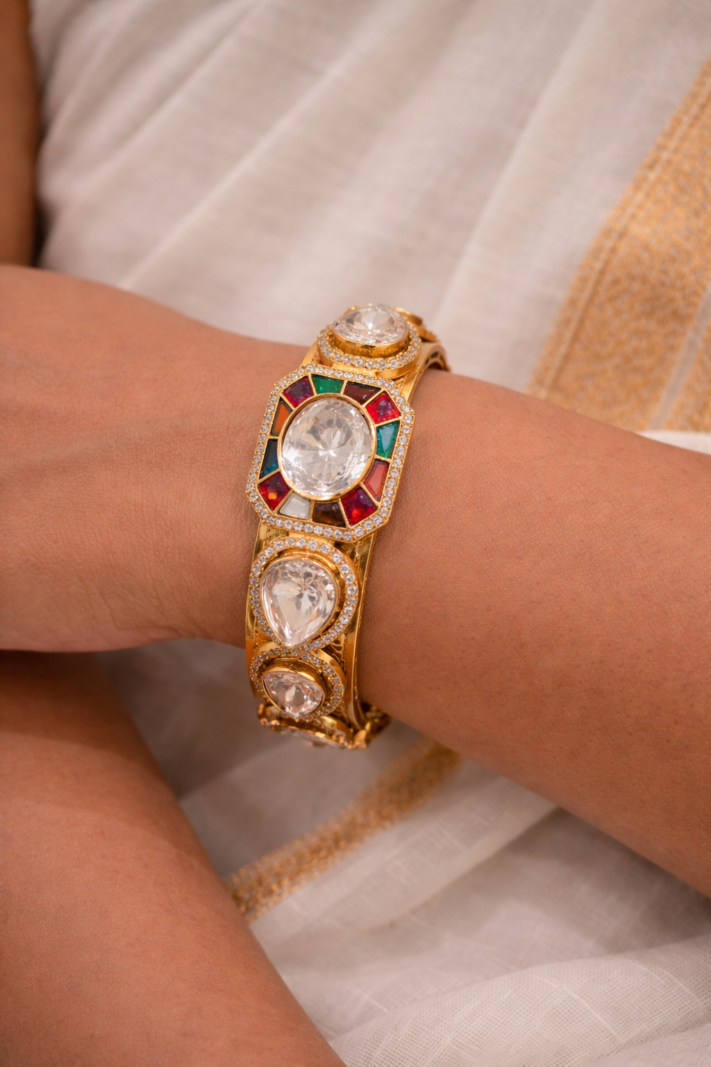 Navratna Mossonite Bangle Bracelet