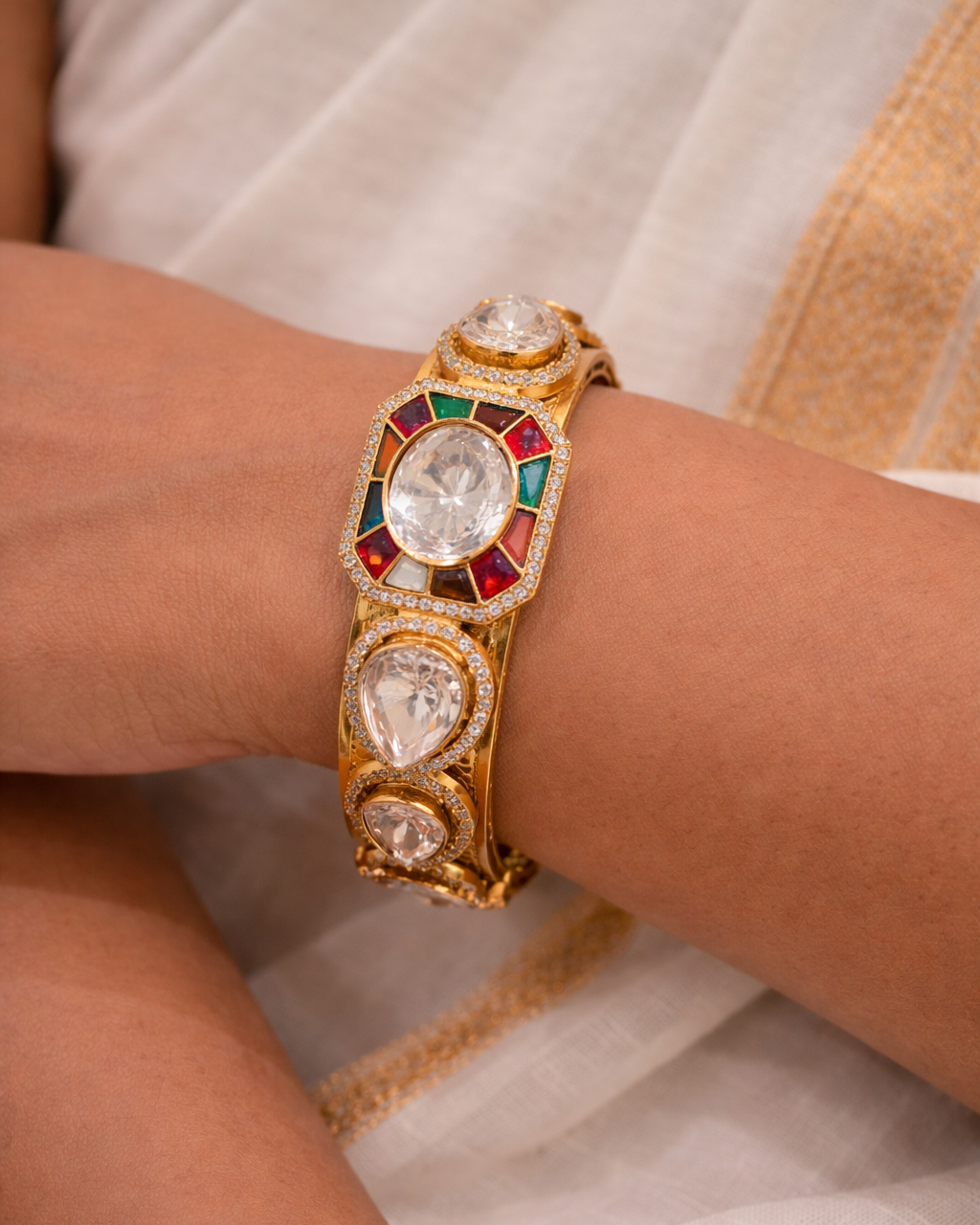 Navratna Mossonite Bangle Bracelet-G352800