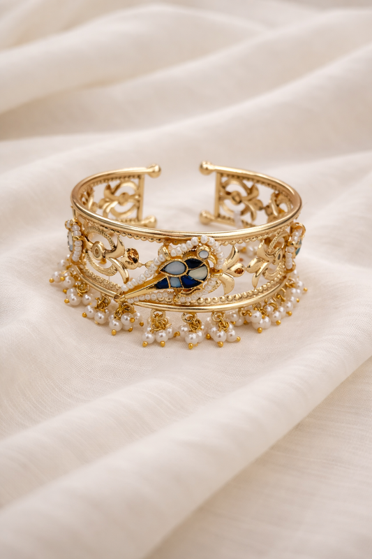 Aarvi Pearl & Gold Fusion Kada Bracelet