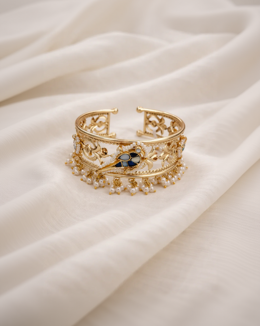 Aarvi Pearl & Gold Fusion Kada Bracelet