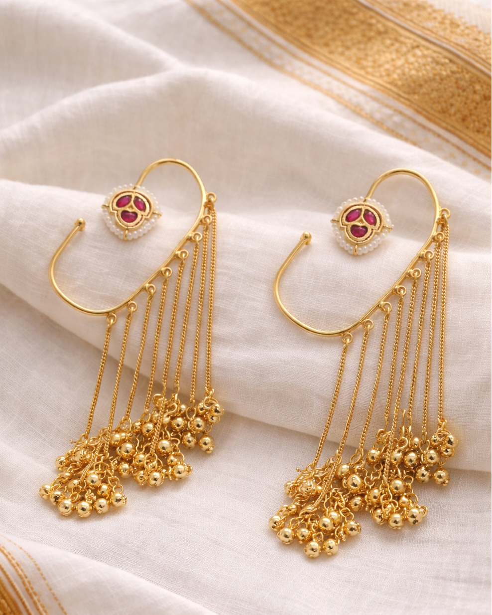 Gold Plated Ghungroo Style Ear Cuffs"-G351000