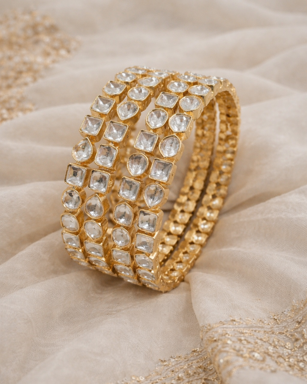 Uncut Kundan Polki Gold-Plated Bangle(set of 4)-G352300