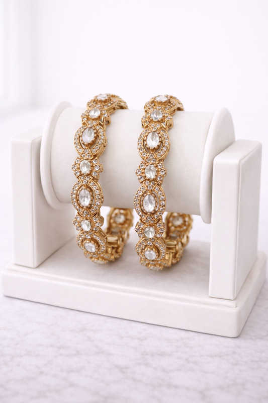 Mossonite Stone & CZ Diamond Bangles(Set of 2)