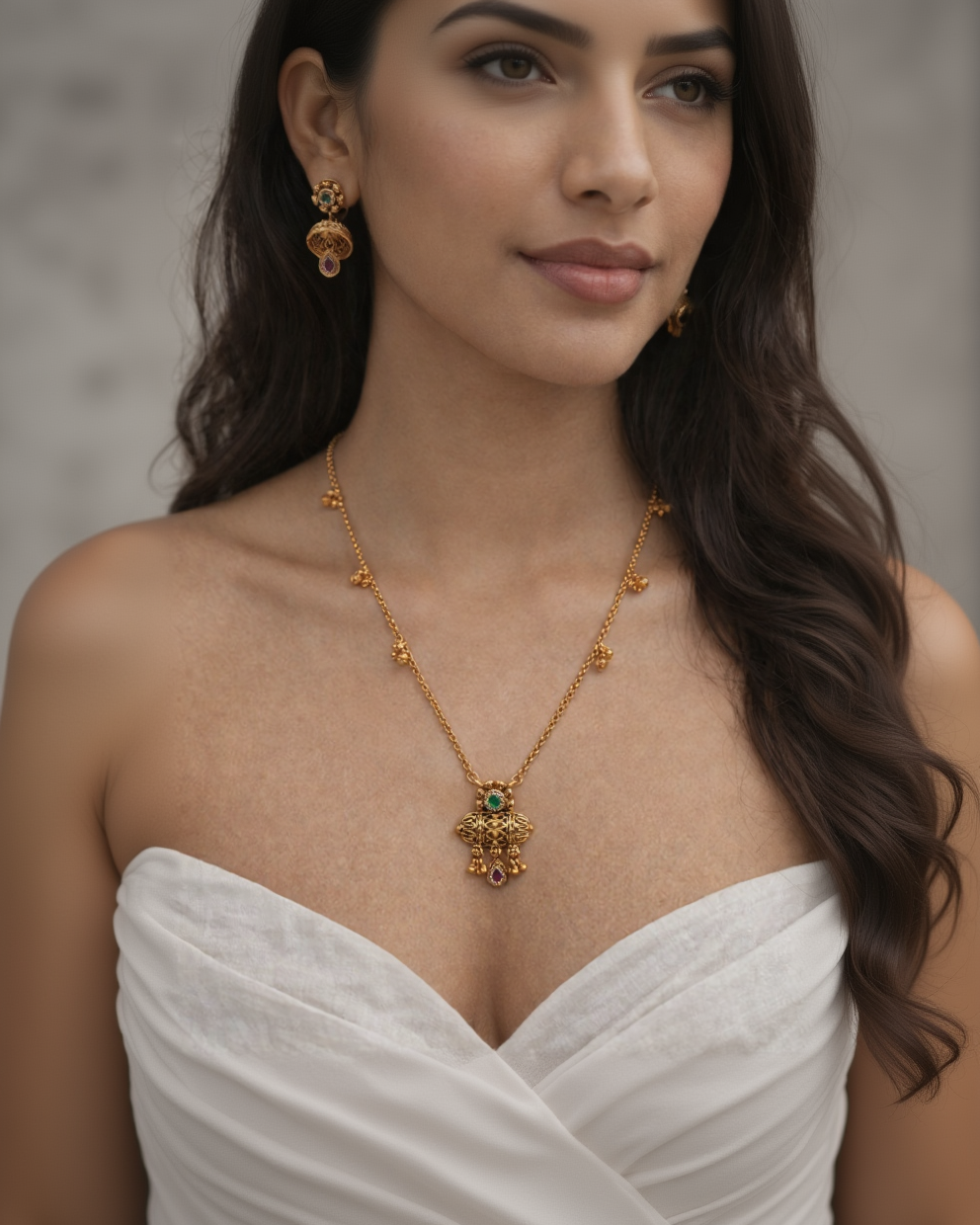 Antique Gold Plated Pendant Set-G351300