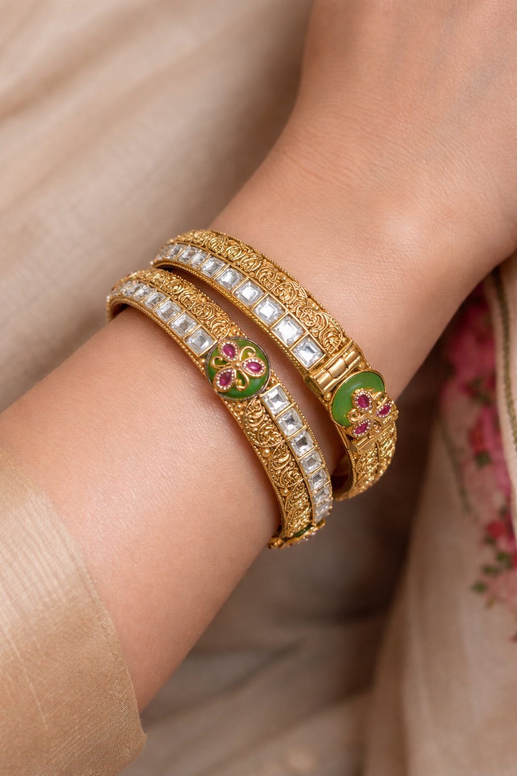 Heritage Mint Green Bangles (Set of 2)