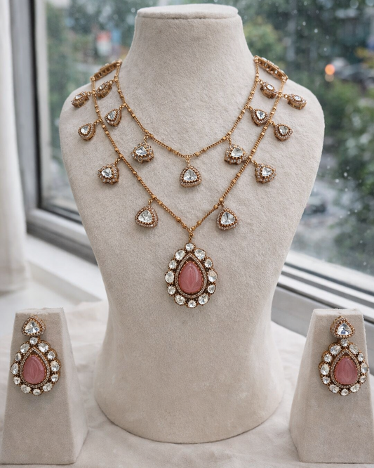 Lunara Moissanite & Pink Stone Choker Necklace Set-G355300